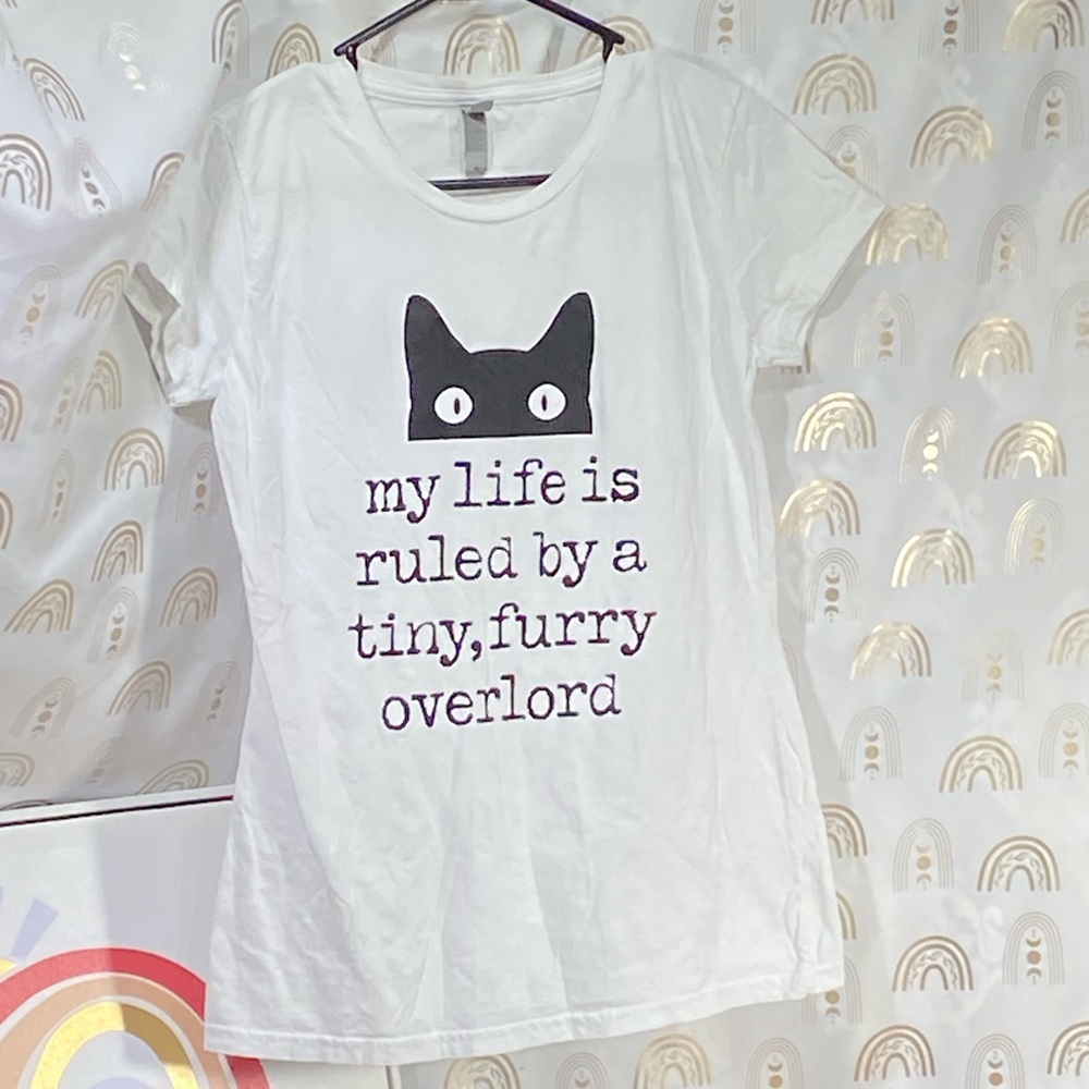 Cat Lover's White Tee with Feline Graphic